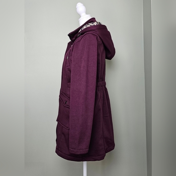 Big Chill Fig Leopard Sherpa-Lined Hood Fleece Anorak Womens SMALL BURGUNDY WINE - Picture 4 of 12